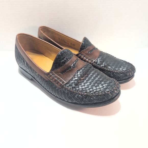 Johnston & Murphy Two Tone Woven Leather Slip On Dress Penny Loafers Men's 10 - Picture 1 of 10